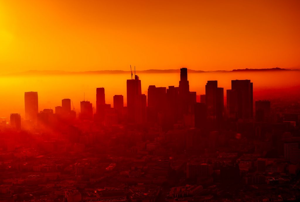 los angeles skyline at sunset -building code