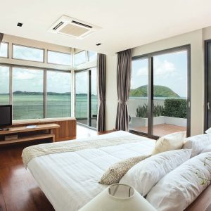 LX hilite window film in bedroom overlooking the ocean.