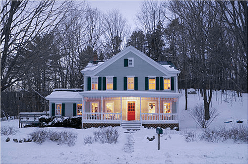 large country home in the winter