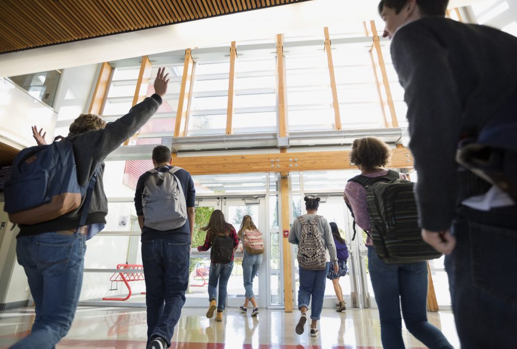 students leaving school